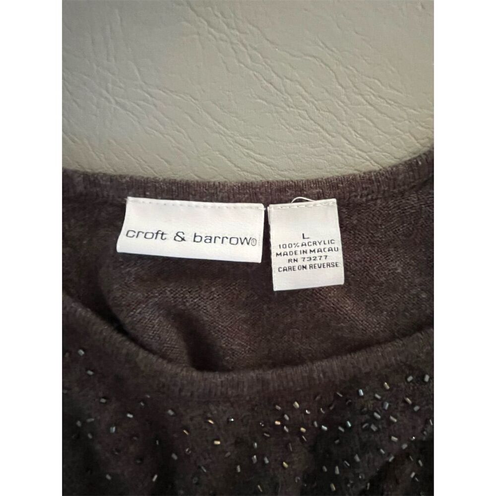 Croft & Barrow Women's Black Cardigan 2 piece Set L Beaded Accents Long Sleeve - Picture 6 of 10